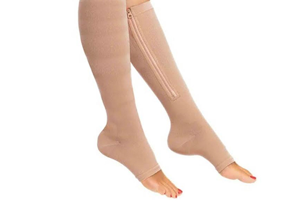 $12 for a Pair of Zip Up Compression Socks - Available in Black or Nude
