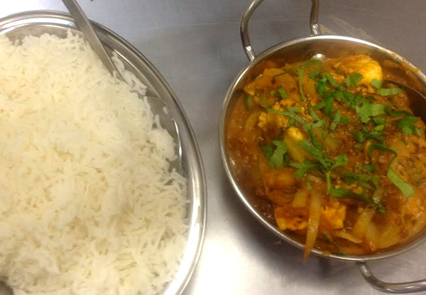 $10 for a Curry Main, Rice & a Plain Naan, Valid for Dine In or Takeaway at the Davies Store Location Only (value up to $19.50)
