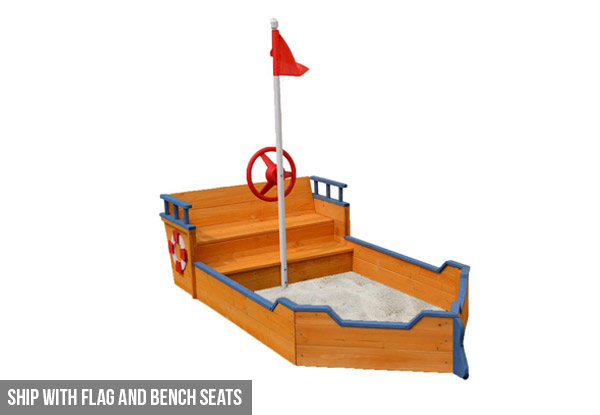 $189 for a Wooden Ship Sandpit with Flag & Bench Seats