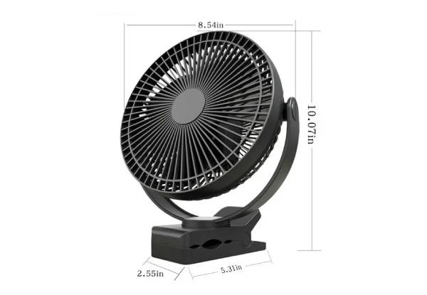 10000mAh 8-Inch Rechargeable Clip on Fan - Two Colours Available