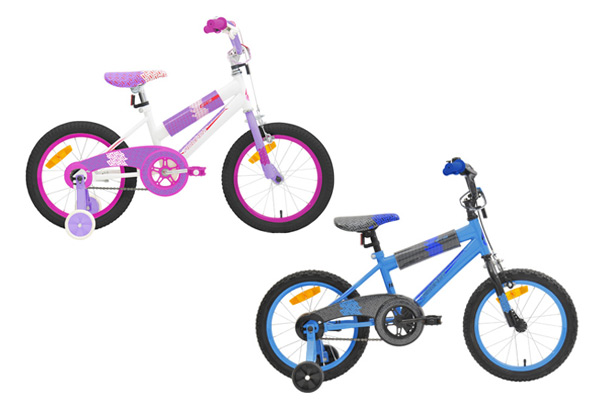 $129.99 for a Kids' 2016 Bike with Training Wheels & Options for Helmets – Two Colours with Free Shipping