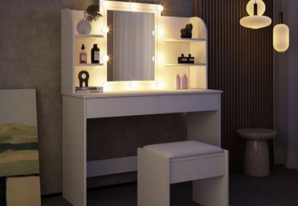 White Dressing Table with Lighted Mirror