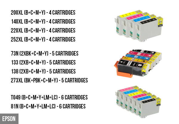 From $27 for Printer Cartridges Compatible with HP, Brother, Epson & Canon Printers with Free Urban & Rural Shipping