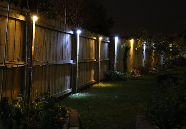 $32 for Four Super Bright Outdoor Solar LED Fence Lights with Six LED Light Bulbs, $64 for Eight, or $96 for Twelve – Two Colours Available