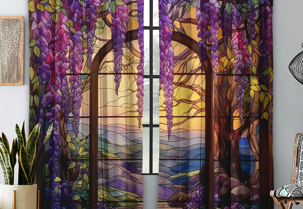 Pair of Wisteria Flower Printed Curtain - Two Sizes Available