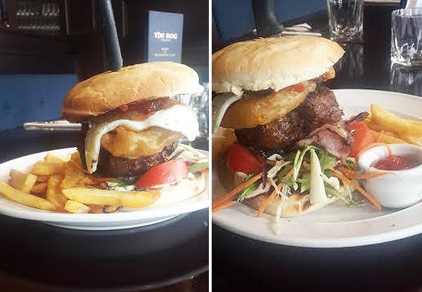 $31 for Two "Bog Burgers" and Two House Beers or Two House Wines (value up to $64)