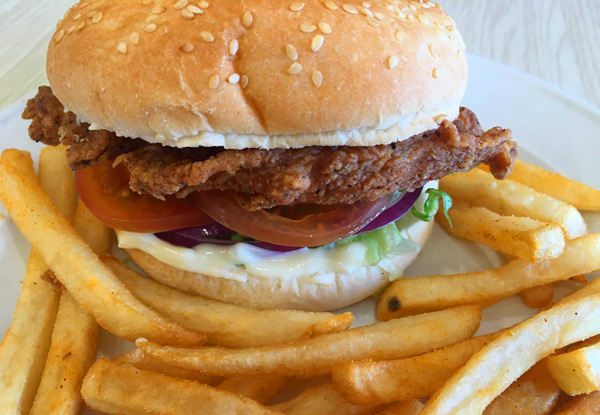 $6 for One Two-Piece Chicken & Chips Combo or $12 for One Burger, One Piece of Chicken & Chips Combo – Options for Two, Four or Six Combos