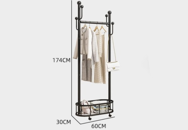 Wheeled Clothes Rack with Storage Basket - Two Colours Available