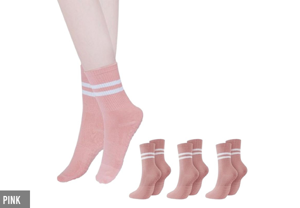 Three-Pairs Non-Slip Yoga Grip Socks - Four Colours Available & Option for Six-Pairs