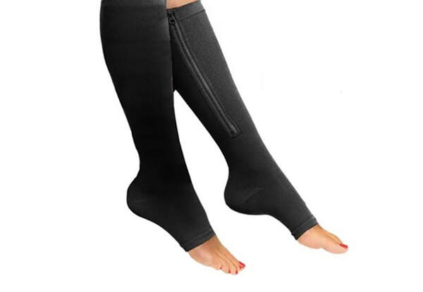 $12 for a Pair of Zip Up Compression Socks - Available in Black or Nude