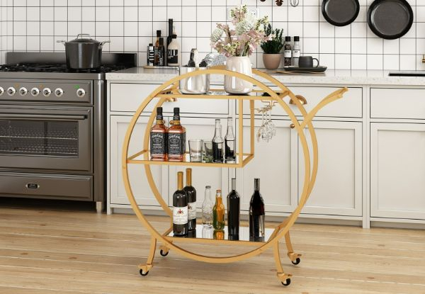 Wine Rack Trolley with Glass Shelves