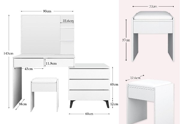 Wooden Makeup Vanity Table Set with Drawers - Two Colours Available