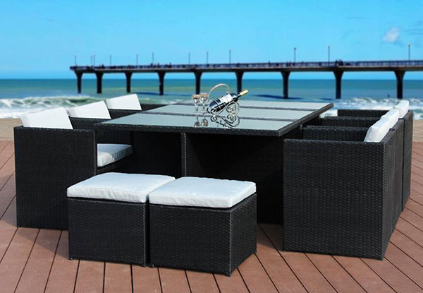 $1,099 for an Eleven Piece Rattan Outdoor Table and Chair Set