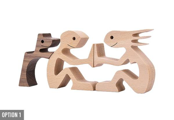 Wooden Puppy Family Sculpture Ornament - Seven Options Available
