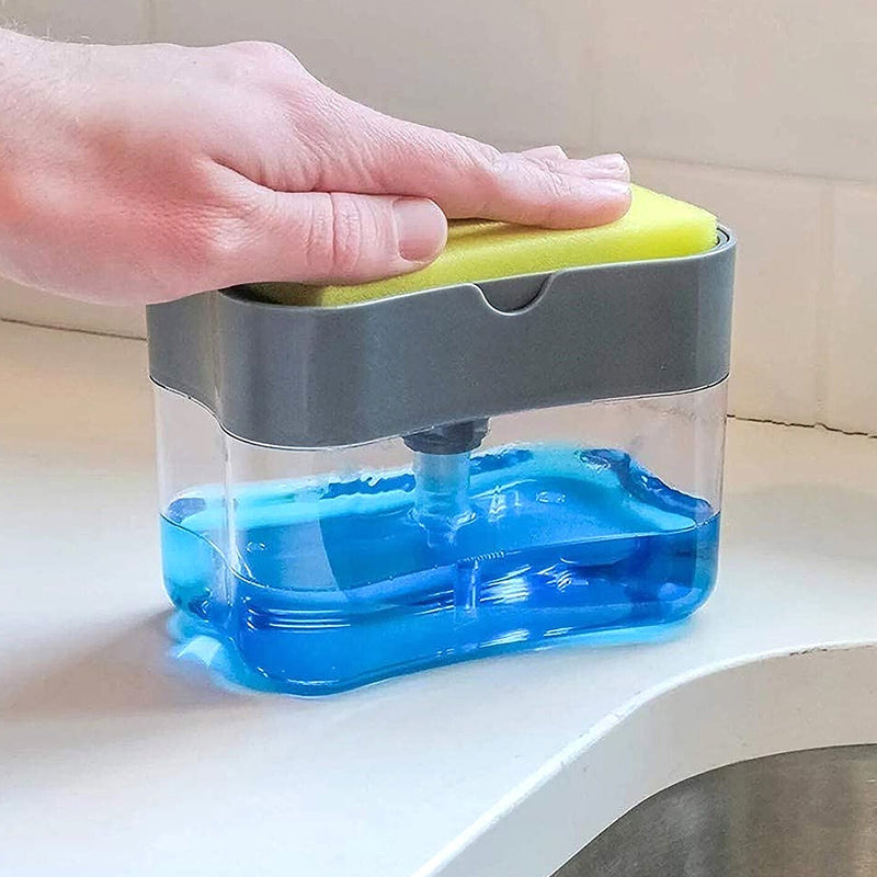 Instant Refill Dishwashing Soap Pump & Sponge Holder Dispenser - Three Colours Available