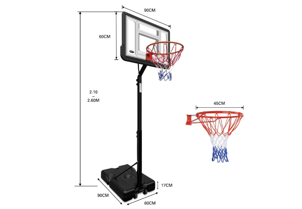Genki 2.1-2.6m Portable Basketball Hoop Stand System