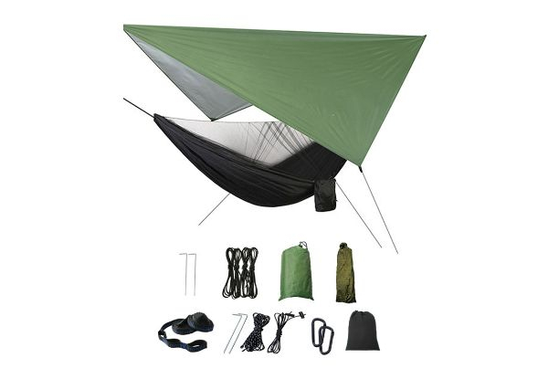 Camping Hammock with Mosquito Net & Rain Fly Tarp - Three Colours Available