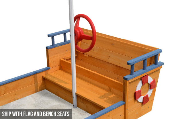 $189 for a Wooden Ship Sandpit with Flag & Bench Seats