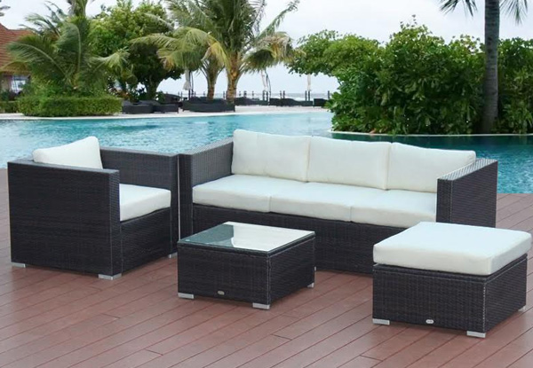 $699 for a Four-Piece Rattan Outdoor Furniture Sofa Set in Cream