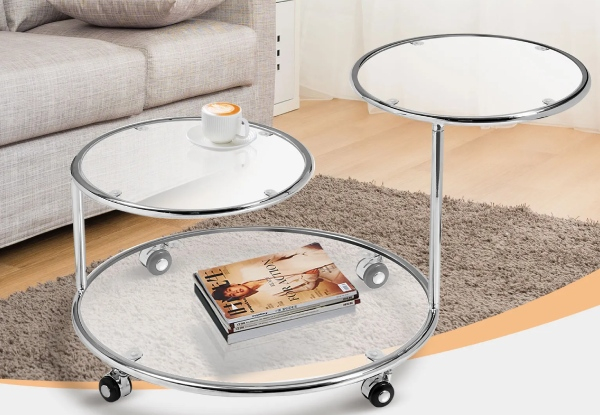Three-Tier Round Coffee Table with Wheels