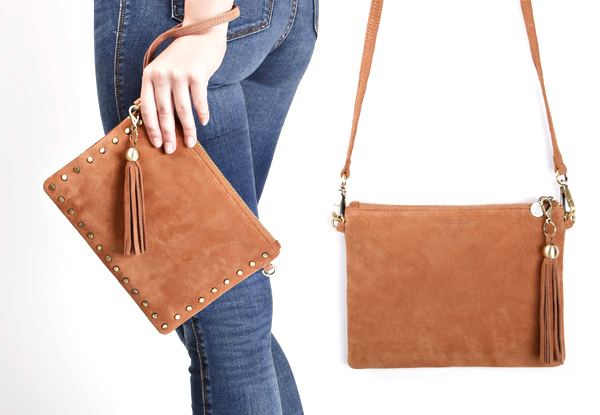 $49 for a Suede Leather, Zip Pouch Handbag - Available in Three Colours