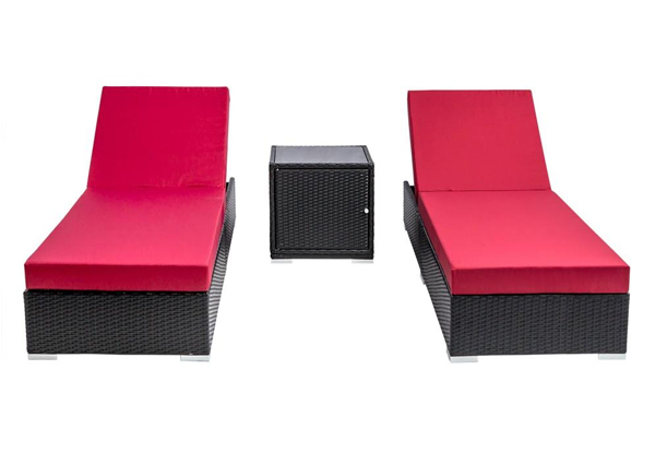 Three-Piece Outdoor Lounge Set with Three Sets of Cushion Covers (Grey, Beige & Red)