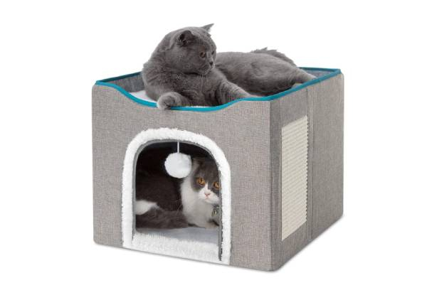 Cat Cave with Hanging Ball & Scratch Pad - Two Colours Available