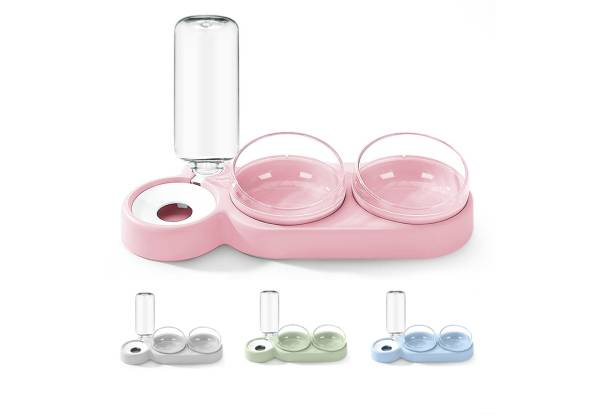 Pet Double Bowl Food & Water Feeder - Five Colours Available