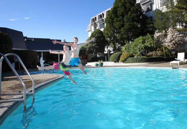 One-Night, Four-Star Rotorua Stay for Two Adults with Complimentary Upgrade to Deluxe Room incl. Cooked Breakfast, Daily $15 F&B Voucher, Late Checkout, WiFi & Parking - Options for Two Nights & Deluxe Twin Room for Two Adults & Two Children