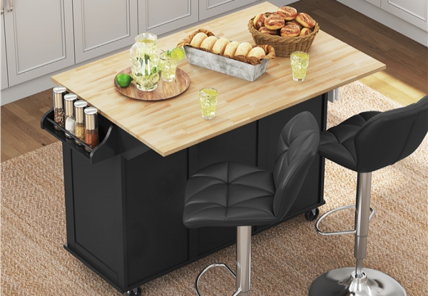 Kitchen Cart Island with Wood Top - Two Colours Available