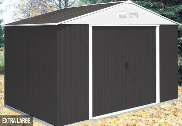$549 for a Large Super Heavy Duty Black Garden Shed with Base Frame, or $799 for an Extra Large Shed