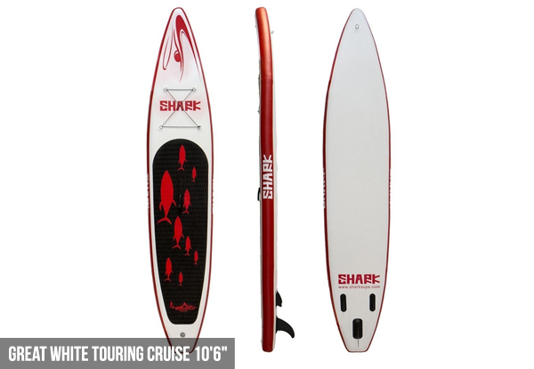 From $849 for a Premium Quality Shark Inflatable Paddleboard Package or $199 for a Bravo SUP Pump