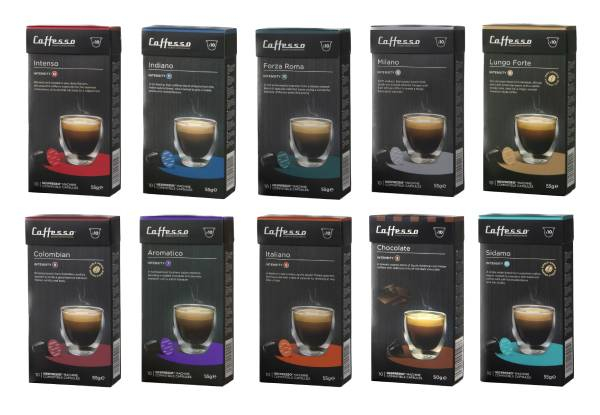 Caffesso Coffee Welcome Pack Compatible with Nespresso Incl. 100 Mix-Pack Compostable Pods, Secret Kiwi Kitchen Cake Mix & Cuppa Coffee Cup