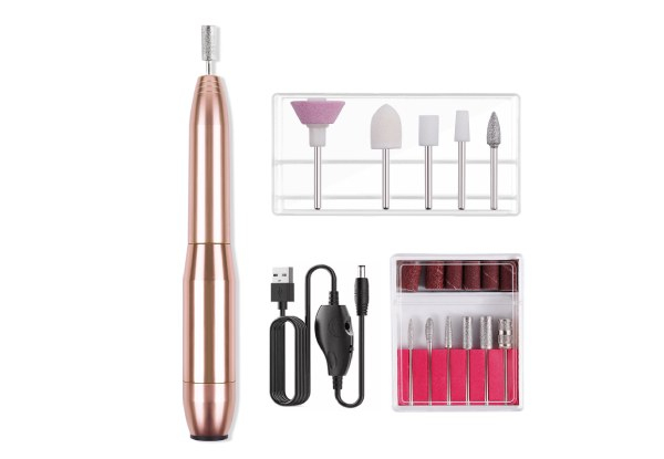 Electric Nail Polisher with 11-Piece Drill Bit Set - Two Colours Available