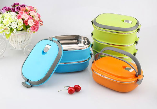 $12.90 for a Set of Three Stackable Stainless Steel Lunchboxes or $22.90 for Two Sets – Three Colours Available