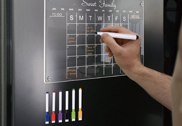 Acrylic Magnetic Monthly Planner for Fridge with Six Pens - Two Sizes Available