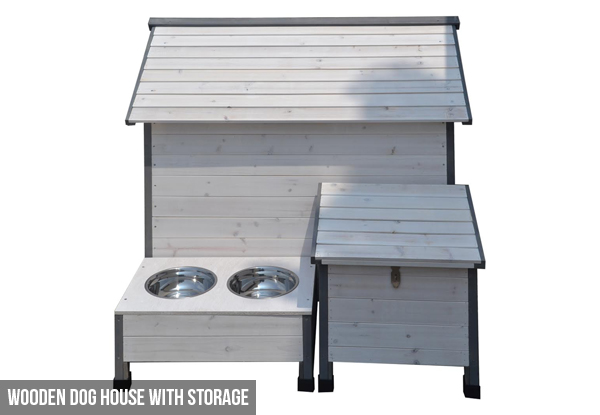 $239 for a Wooden Dog House with Storage or $149 for a Flat Roof Dog House