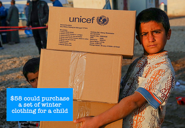 Donate $10, $27 or $58 to UNICEF’s Syrian Children’s Winter Appeal