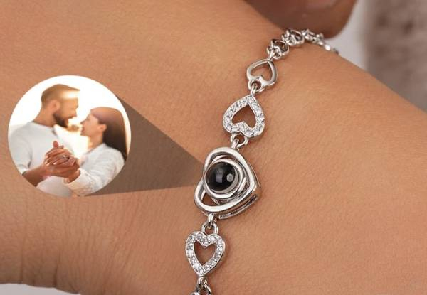 Custom Projection Photo Heart Bracelet - Available in Two Colours & Option for Two-Pack