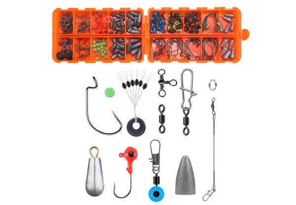 230-Piece Fishing Accessories Kit incl. Jig Hooks, Bullet Bass Casting Sinker Weights, Fishing Swivels Snaps, Sinker Slides, Fishing Set with Tackle Box