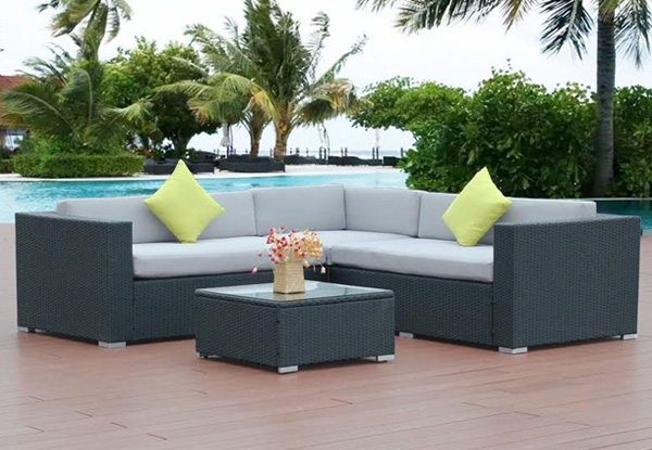 $845 for a Four-Piece Rattan Outdoor Furniture Sofa Set in Light Grey