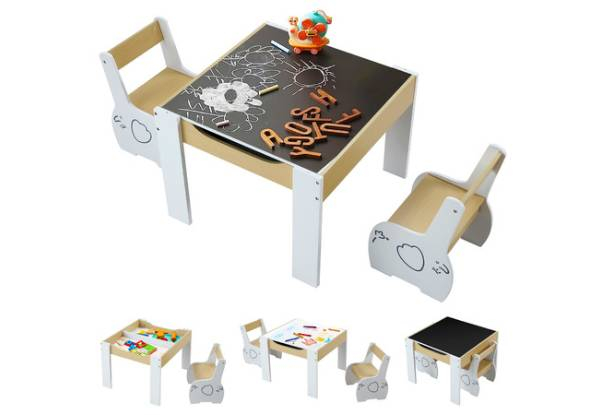 Kids Table & Two Chairs Set with Storage