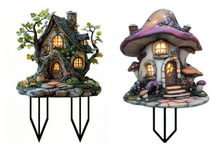 Outdoor Acrylic Fairy House Stake - Available in Two Styles & Option for Two-Pack