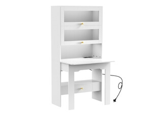 Luxsuite Multifunctional Computer Desk with Bookcase & Charging Station