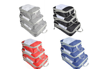 Three-Piece Travel Compression Storage Bags - Available in Four Colours & Option for Two-Pack