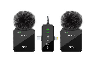 Three-in-One Wireless Lavalier Microphone Compatible with iPhone & Android