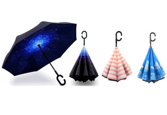 Reverse Folding Umbrella with C-Shaped Handle - Three Colour & Two-Pack Available