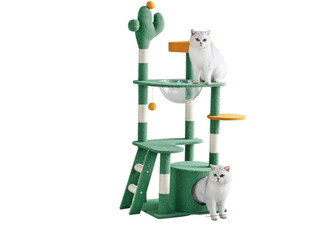 Cactus Cat Tree Tower with Space Capsule & Plush Perches