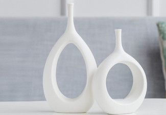 Set of Two Ceramic Hollow Flower Vases