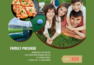 Family Mini Putt, Driving Range & Pizza Package for Four People
